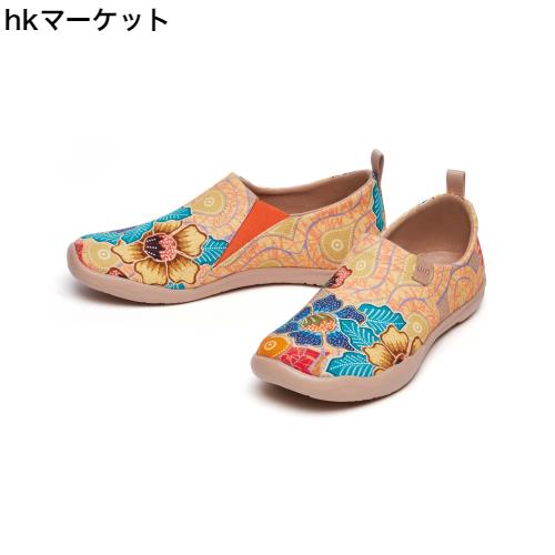 [UIN]花アートシューズ ローファースリッポン 綺麗レディース デッキシューズ 春夏落書きシューズ ウォーキングシューズ 超軽量 旅行靴