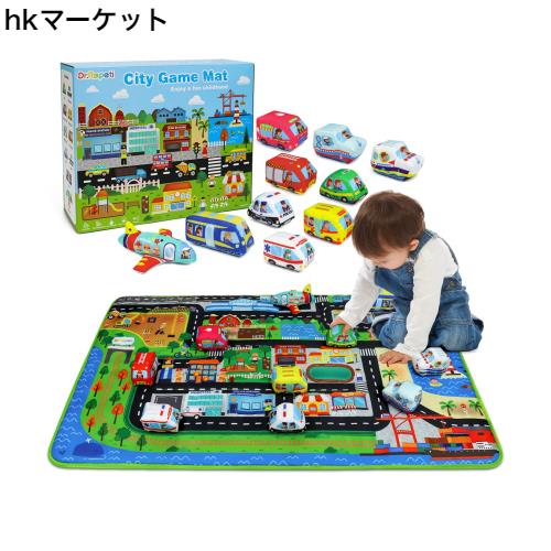 Dr.Rapeti 車おもちゃセット ミニ車セット 10台布車おもちゃ 120*76cm地図マット 笛内蔵 子供おもちゃ 柔らかい 洗濯可能 早期知育玩具 の通販は