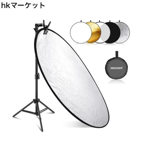 NEEWER 43”/110cm レフ板 ライトレフ板 メタルクランプとスタンド付き 5 in 1 折りたたみ式丸型レフ板 半透明 銀 金 白 黒色 低角度の子
