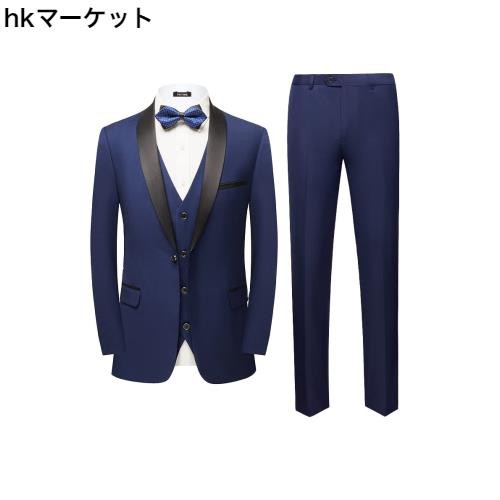 [PKTIME] メンズスーツ スリーピーススーツ（コート、ベスト、パンツ） ネイビーブルー XXXXL コードの通販は