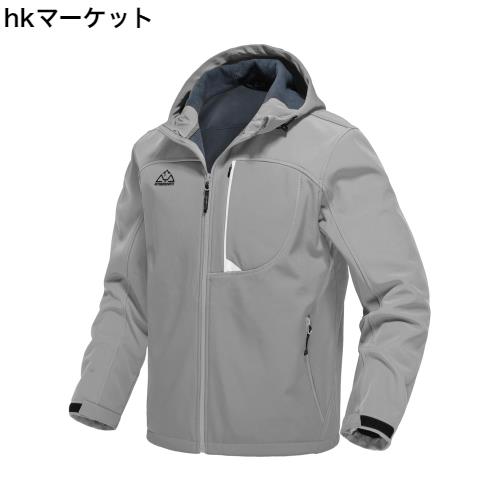[Gopune] メンズ ソフトシェルジャケット アウトドアウェア 保温 登山着 撥水 ジャンパー アウター ハイキングウェア フード付(01ライト