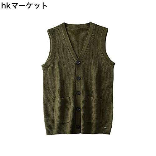 [ZHILI] メンズ セーター ベスト Vネック ノースリーブ ニット カーディガン XL ビッグ アンド トール ベスト_オリーブ_Mediumの通販は 6,149円