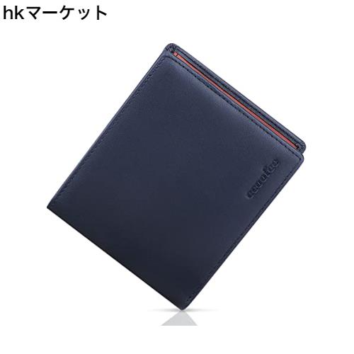 [ecoofee] 財布 メンズ 二つ折り 本革 薄い ボックス型小銭入れ 一流 の 財布 職人 が 作る 二つ折り財布 サイフ コンパクト (Blue)