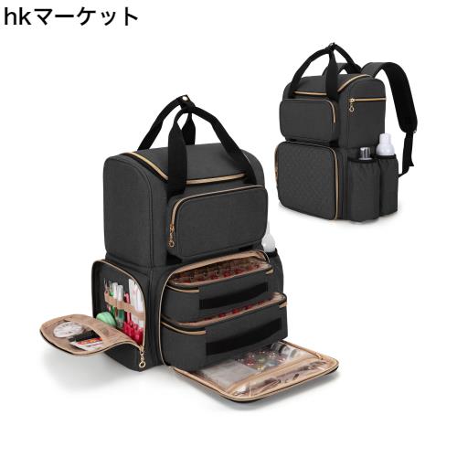 Luxja マニキュア収納 リュック 70ボトル用 仕切り 2つの取り外し可能なポーチ付き ネイルライト 収納 マニキュアケース 3WAY 持ち運び