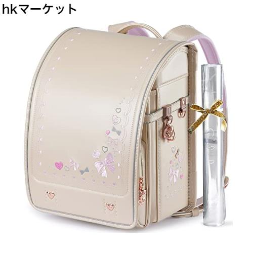 [Coulomb] クーロン ランドセル女の子小学生通学カバン/高級人工皮革パール生地/ローズゴールド金物/ワンタッチロック/ハート＆蝶結び刺