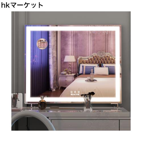 BEAUTME化粧鏡 女優ミラー大きい 照明付きミラー 壁掛け/卓上両用 明るさ調節可能 10倍拡大鏡 銀色 (600×150×507mm)の通販は