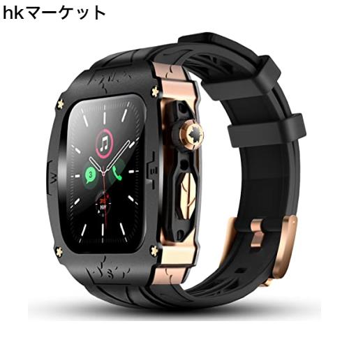 高級メタルケース Apple Watch 9 8 7 45mm 6 SE 44mmバンド カバー付き 高耐久 頑丈なケース シリコンストラップ 男性用 iWatch 6 5 4 SE