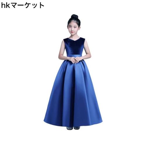 Kayiyasu] 子供 ロング ドレス ピアノ 発表会 Vネック サテン