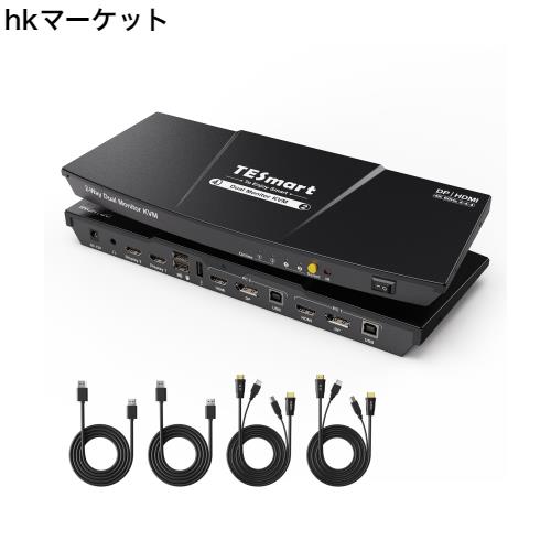 TESmart デュアルモニター KVMスイッチ DisplayPort+HDMI 2