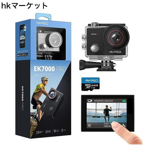 AKASO EK7000 Pro 4K アクションカメラ + 64GBメモリカード 2000万画素 タッチパネル式 Type-C外部マイク対応 手ブレ補正 WIFI搭載 広角の通販は
