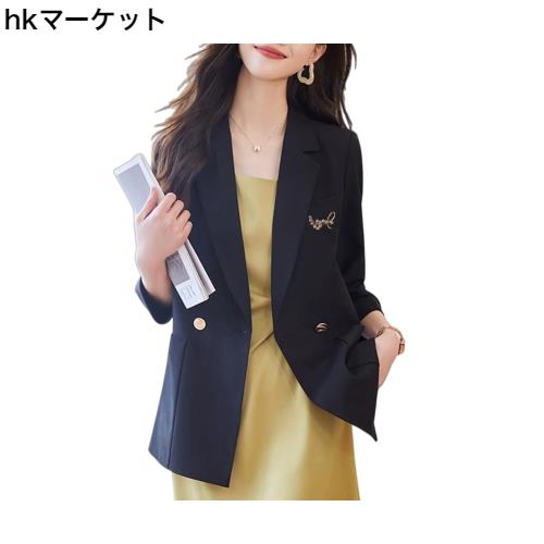 [AUSKY] レディース ジャケット Vネック スーツ ロング 七分袖 ボタン留め ポケット ショルダーパッド 着?せ 無地 ポリエステル シンプルの通販は 8,536円