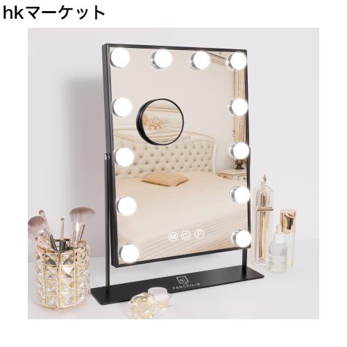 FENCHILIN 化粧鏡 女優ミラー 卓上鏡 卓上ミラー ハリウッドミラー 三色照明モード 明るさ調節可能 12個ハリウッドLED電球付き 10倍拡大