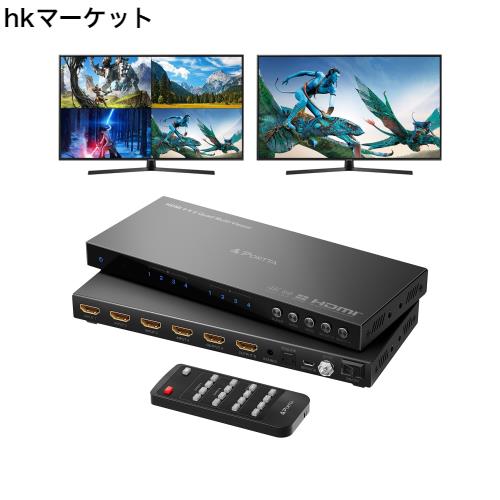 4K HDMI マルチビューワースイッチ 4x2 PIP付き PORTTA クアッドマルチビューア シームレススイッチャー 4イン2アウト トスリンク付き 3.