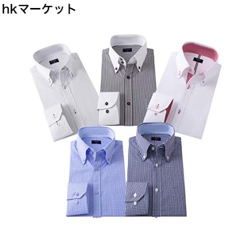 [トリー リング] ワイシャツ メンズ 長袖 ボタンダウン 細身 ビジネス シャツ 5枚組入り 多色選択(L,Colour-A1)