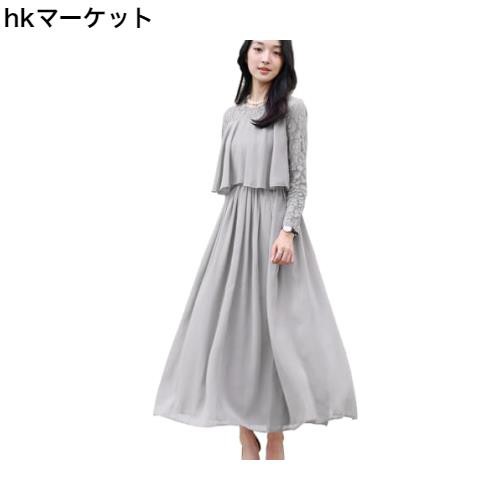 [Ladyangel] パーティードレス レディース ワンピース 結婚式 レース フリル 大人 可愛い シフォン 長袖 ミモレ丈 ファスナー 裏地付き の通販は