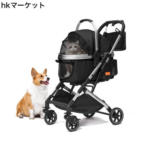 Angelpet ペットカート 分離型 猫 犬用 バギー いぬ用 4輪 前輪360°回転 前後輪ブレーキ付き 組み立て簡単 コンパクト 軽量 折りたたみ