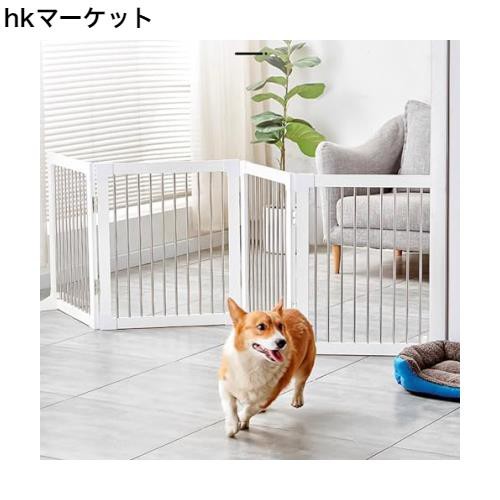 Puhang 犬ゲート ペットフェンス 木製 ペットゲート高さ57cm 4cm柵間隔 バリアゲート