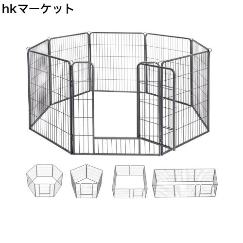 Dinah Alsop ペットフェンス 中大型犬用— ペットケージ パネル8枚 ペットサークル 四角ポール 折り畳み式 トレーニングサークル スチール