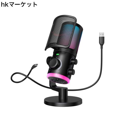 FIFINE ゲーミングコンデンサーマイクPC用 ゲーム/チャットラウティングUSBマイクストリーミングRGB機能付きミュートボタンノイズキャンの通販は 9,836円