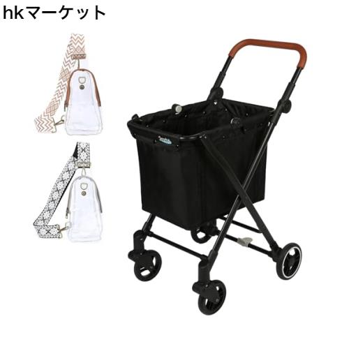 折りたたみ式 ショッピングトロリー 耐荷重55リットル クロスボディバッグ2個付き 前面回転式キャスターと高さ調節可能スライダー付き シ
