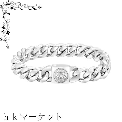 KRKC＆CO メンズブレスレット 喜平ブレス サージカルステンレス 12mm ライオン/スカル デザイン留め具 差し込み式 4面カット K18金メッキ の通販は 5,667円