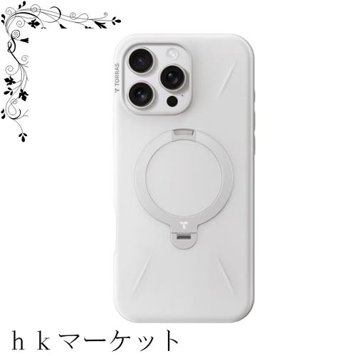 【新型ゼンマイ式 ・高級なデザイン】TORRAS iPhone 16 Pro 用 ケース ゼンマイ式スタンド 黄変防止 マグネット搭載 縦横両対応 リング