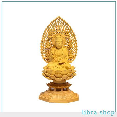 TheChanger 繁樓藝雕 仏像 観音像 観音菩薩 仏壇仏像 木彫り 置物 飛天光背 八角台座 柘植の木 祈る 厄除け(高さ17cm×巾8.5cm×奥行8.5の通販は