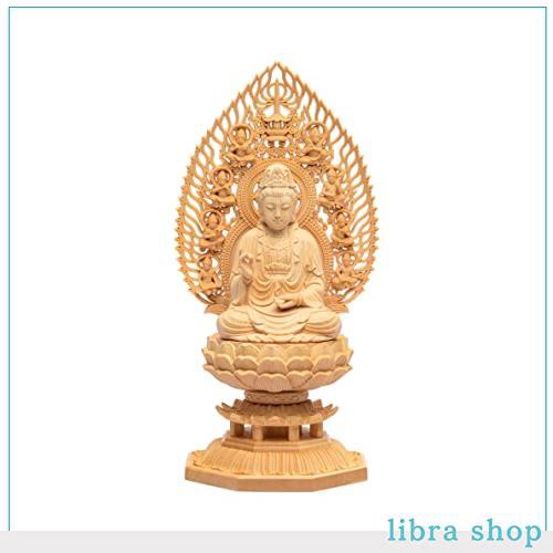 繁樓藝雕 仏像 仏壇仏像 観音菩薩 観音像 桧木製 木彫り 置物 飛天光背 八角台座 祈る 厄除け（高さ28cm×巾12cm×奥行12cm）の通販は 7,908円