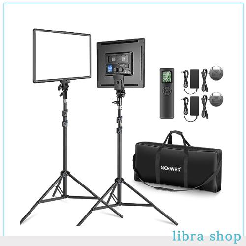NEEWER 2パック LEDビデオライトとスタンドキット リモコン付き 18インチLEDパネルライト 撮影用ライト 45W 2色 調光可能 3200K-5600K CRの通販は 25,000円