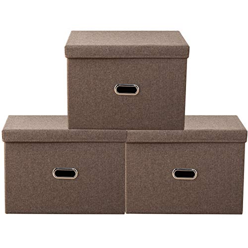 Yawinhe 3点セッ 収納ボッ トふた付き クス 折りたたみボックス 取っ手付き 衣類 おもちゃ 書類 小物入れ 寝室 クローゼット整理箱 (ブラの通販は