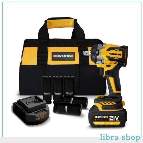 充電式インパクトレンチ-EWORK21Vブラシレスコンパクト最大700N.m高トルク電動インパクトレンチ4.0Ahリチウムイオンバッテリー、高速充電