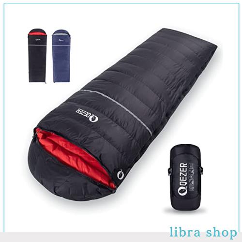 QEZER 寝袋 冬用 ダウン 封筒型シュラフ 軽量高級ダウン シュラフ 500g〜1200gダウン充填 400T撥水加工 羽毛寝袋 コンパクト 足が出せる の通販は 12,576円