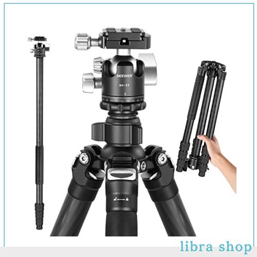 NEEWER 64.5”/164cm プロトラベル三脚 一脚 カーボンファイバー製 28mm低重心ボールヘッド付き 360°パノラマ 金属製 高耐久 ビデオカメの通販は