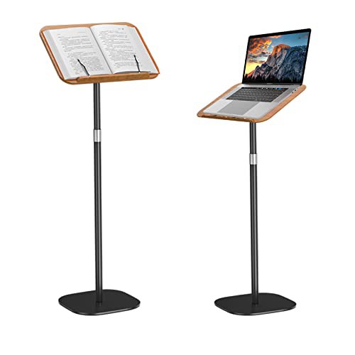 POLESTO 読書用ブックスタンド 54cm-130cm昇降式 サイドテーブル角度調整 金属構造 台座 しっかり安定性 木製パッド付き ノートパソコン
