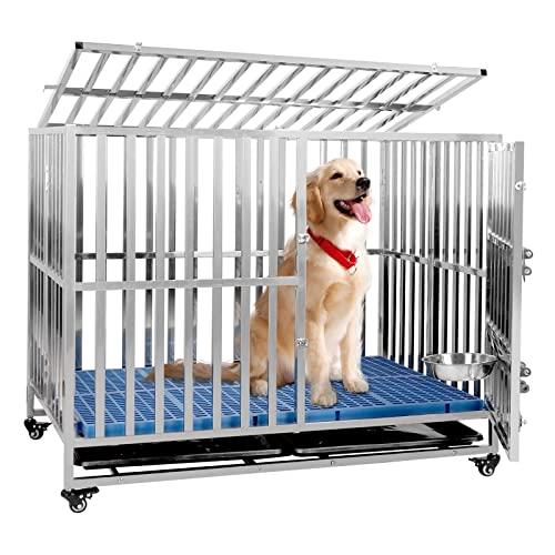 Xverycan 犬 ケージ 犬用ケージ ステンレス鋼製 キャスター付き 耐荷重250KG 折り畳み式 ダブルドア/トレー/マット/給餌器付き 脱走防止 の通販は 43,905円