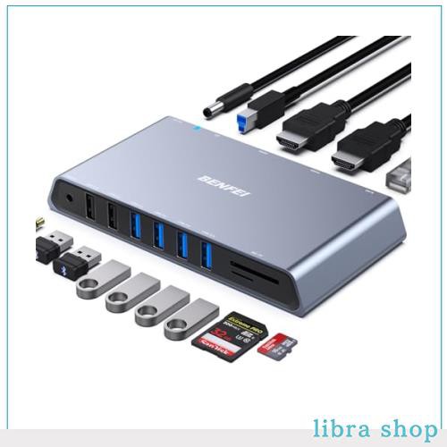 BENFEI 12-in-1 USB 3.0 USB-C Dock Station ドッキングステーション、デュアル HDMI ディスプレイ/6*USB ポート/SD/TF カードリーダー/1の通販は