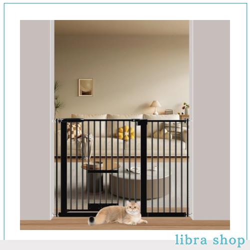 Seogva ペットゲート 3.5cm柵間隔 ペットドア付き 高さ78cm ペットゲート 犬 猫 ゲート ブラック ホワイト 猫用ゲート 過密フレーム付き の通販は