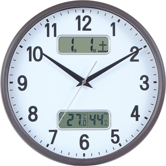 Nbdeal 掛け時計 電波時計 アナログ カレンダー 温度 湿度 表示 直径32cm 静音 連続秒針 ブラウンですLCD-Z8472の通販は 4,828円