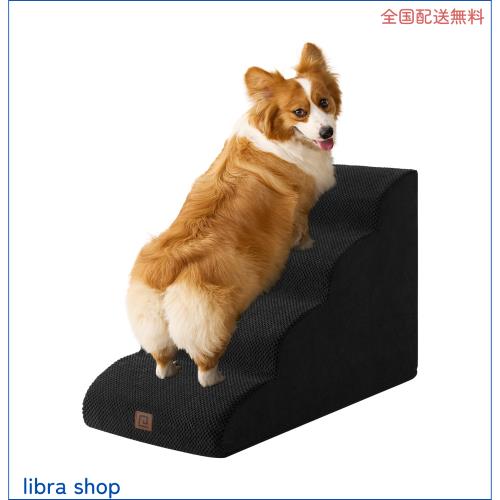 EHEYCIGA 犬階段 4段 ブラック ドッグステップ ペット階段 滑り止め付き 洗える カバー取り外し（4段，ブラック）の通販は 7,147円