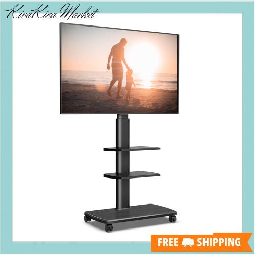 FITUEYES テレビスタンド 32〜70型対応 キャスター付き 高さ角度調節可能 移動式 木目調 ブラック 中段棚二枚付 棚板無階段調節 TT306503の通販は