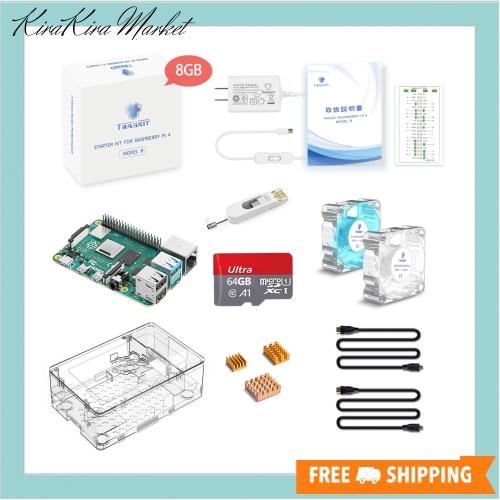 TRASKIT Raspberry Pi 4B /ラズベリーパイ4B（8GB RAM）/MicroSDHCカード64GB NOOBSプリインストール/簡単に取り付けるケース/5.1V/3A Tyの通販は