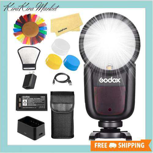 Godox V1-C ラウンドヘッドカメラフラッシュCanon 用,76Ws 2.4G TTL1 / 8000 HSS、480フルパワーショット、1.5sリサイクル時間-日本語説の通販は