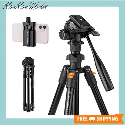 K＆F Concept ビデオ三脚 カメラスマホ三脚 コンパクト 超軽量 4段 160cm 3WAY雲台搭載 360度回転 ハンドル式 スマホホルダー付 DSLRカメの通販は
