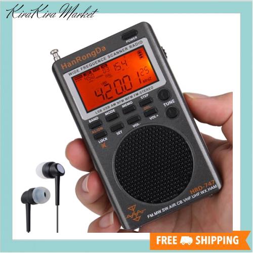 HanRongDa フルバンドラジオ SSB/FM/中波/短波/CB/航空/VHF/UHF/HAM ポケットタブルエアバンドレシーバー TYPE-C充電式 1000局メモリー の通販は
