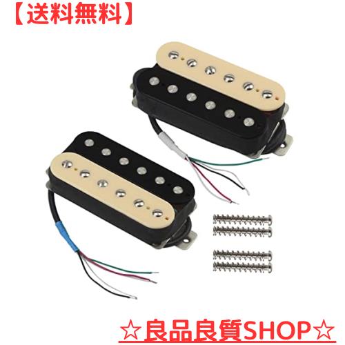 FLEOR 高出力アルニコ 5 ギター ピックアップ ダブルコイル ハムバッカー ピックアップ ネックとブリッジ セット (クリーム + ブラック)の通販は 4,603円