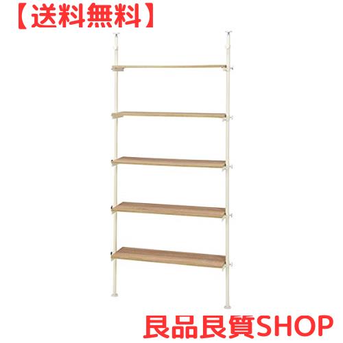 萩原 オープンシェルフ ラック 突っ張り 【木目調棚】 5段 幅90 無段階調節 ナチュラル×ホワイト KTR-3156WHの通販は