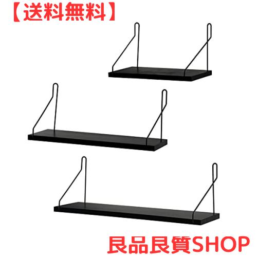 YOYAI 壁掛け棚 ウォールシェルフ 飾り棚 木製 DIY おしゃれ 壁面収納 穴あけ不要 簡単取り付け (ブラック, 30cm+40cm+50cm)の通販は 5,028円