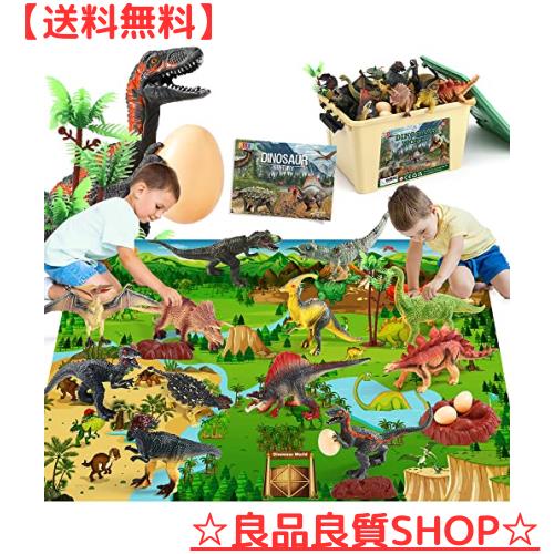 恐竜のおもちゃ 12 PC の現実的恐竜 フィギュア のジャンボ演劇のマット及び情報恐竜の本が付いている 図おもちゃ 収納ボ 男の子および女の通販は