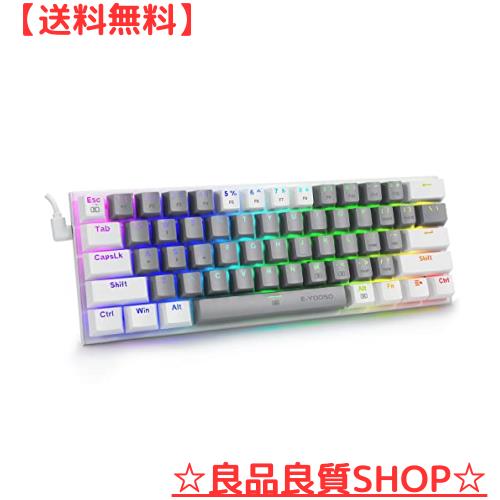e元素ゲーミングキーボード 赤軸を採用 テンキーレスUS英語配列 有線61キー メカニカルキースイッチ RGB発光LEDバックライト 60％小型コの通販は