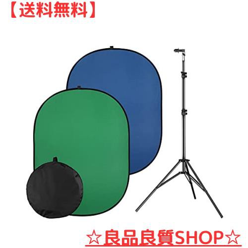 SOONPHO 2in1 ブルー/グリーンバック 150x200cm 背景布 クロマキー 背景スクリーン 三脚スタンド付き 折り畳み収納可能 zoom/web会議/テの通販はその他家電